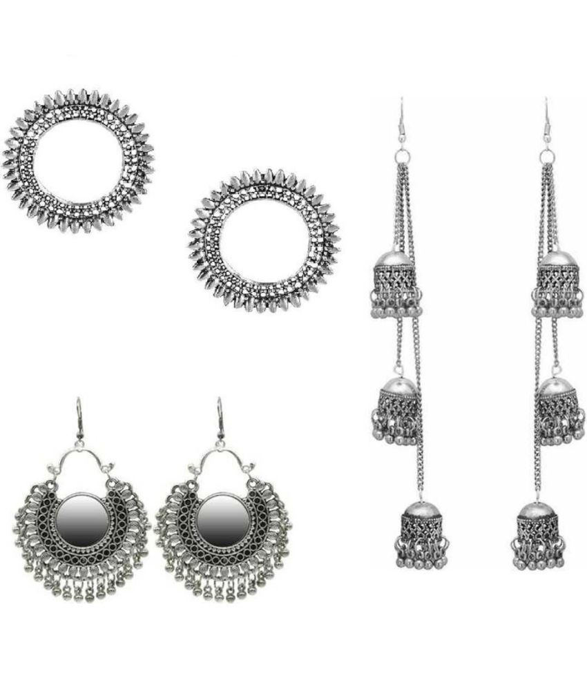     			Samridhi DC Silver Jhumki Earrings ( Pack of 3 )