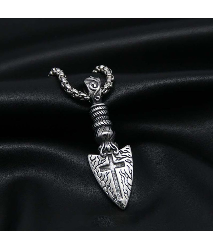     			Thrillz Trendy Silver Mens Chain Pendant For Men Stainless Steel Vintage Arrow Heard Cross Silver Necklace Pendant Chain For Men Boys Mens jewellery
