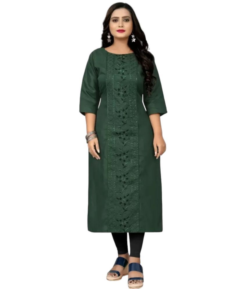     			VINHSCAPE Cotton Blend Embroidered A-line Women's Kurti - Green ( Pack of 1 )