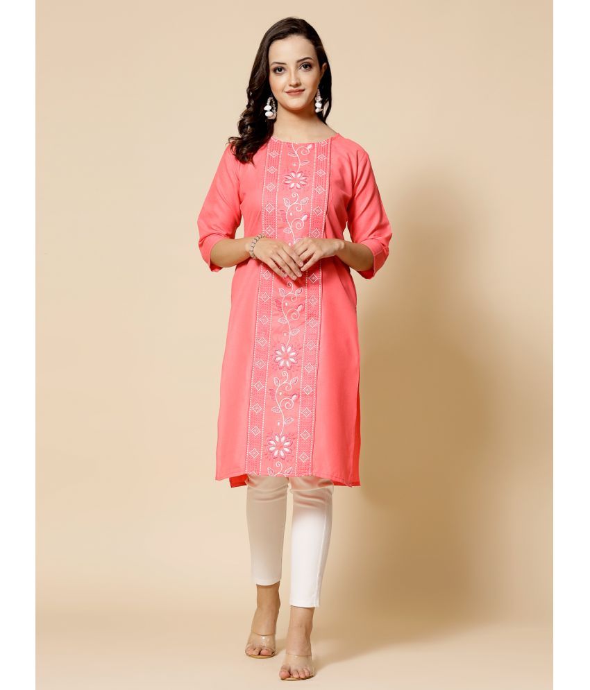     			VINHSCAPE Cotton Blend Embroidered A-line Women's Kurti - Pink ( Pack of 1 )