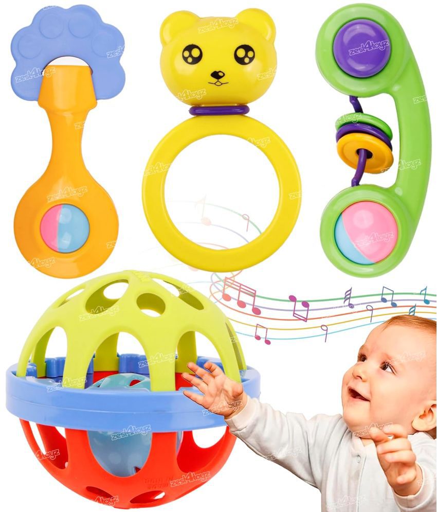     			Zest 4 Toyz Rattle Set for Babies 0-6 Months New Born Rattle Teether and Ball Toys for Baby Toys Early Development Toys for Kids Return Gifts for Kids - Pack of 4