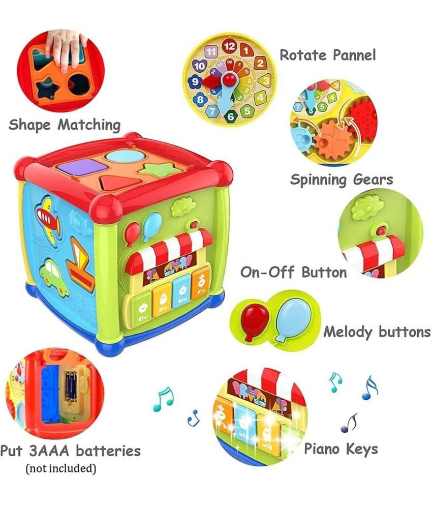     			soflita 6 In 1 Learning Cube Educational & Learning Activity Toy Including Blocks, Clock, Alphabets-Tree,Transportation Vehicles,Music Keyboard