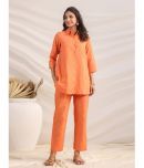 Janasya Cotton Striped Ethnic Top With Pants Women's Stitched Salwar Suit - Orange ( Pack of 1 )