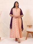 Janasya Georgette Printed Anarkali Women's Kurti with Dupatta - Peach ( Pack of 1 )