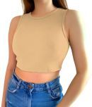 fashion and youth Beige Cotton Blend Women's Crop Top ( Pack of 1 )