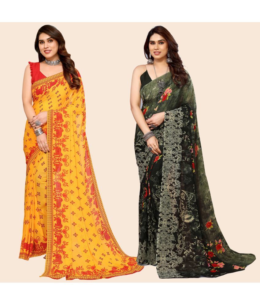     			ANAND SAREES Georgette Printed Saree With Blouse Piece - Multicolour ( Pack of 2 )