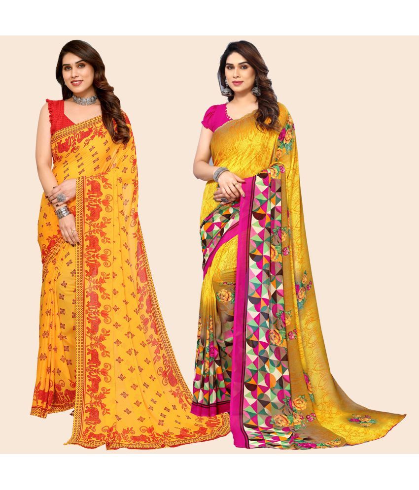     			ANAND SAREES Georgette Printed Saree With Blouse Piece - Multicolour ( Pack of 2 )