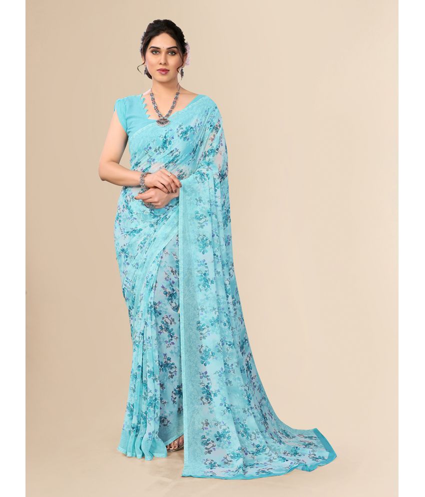     			ANAND SAREES Georgette Printed Saree With Blouse Piece - SkyBlue ( Pack of 1 )