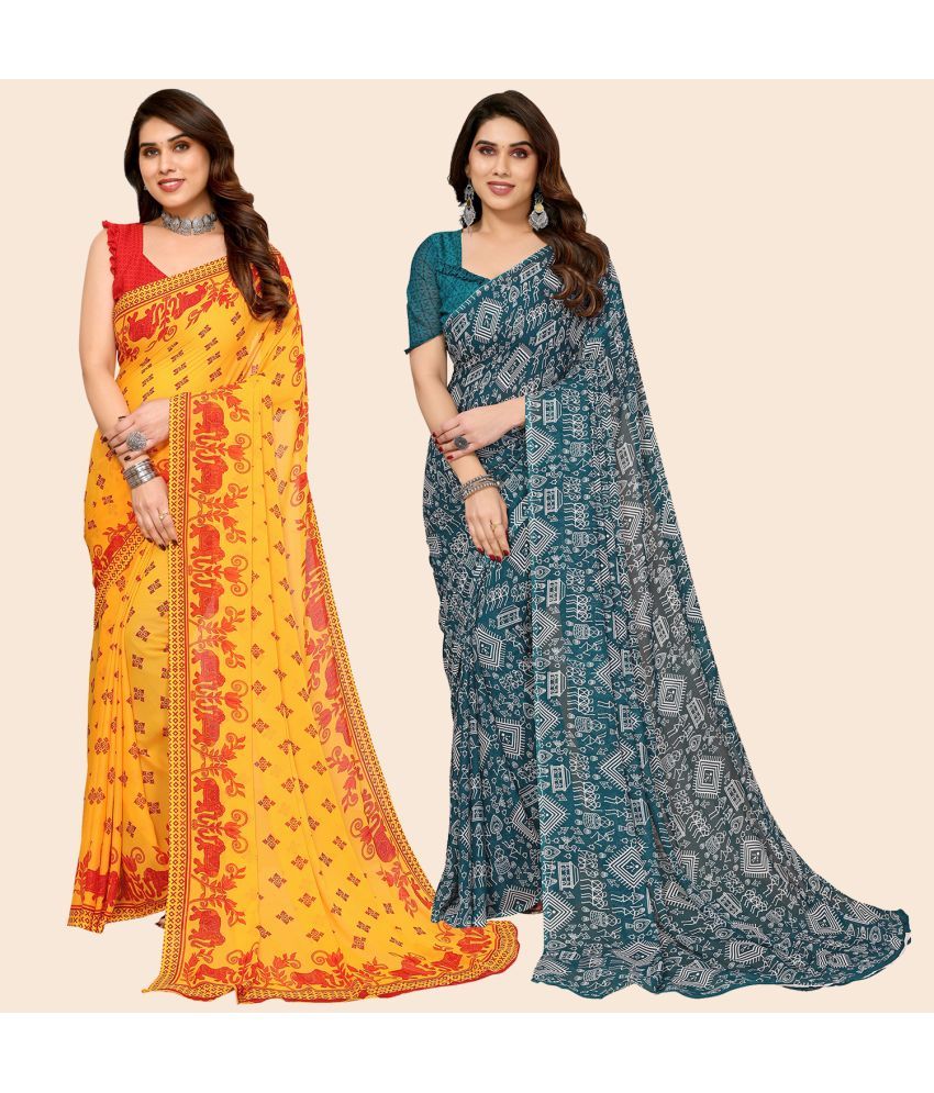     			ANAND SAREES Georgette Printed Saree With Blouse Piece - Multicolour ( Pack of 2 )