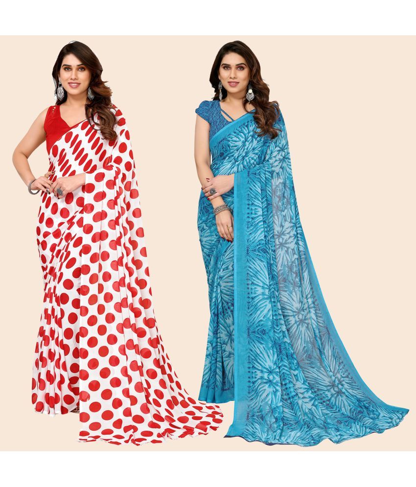     			ANAND SAREES Georgette Printed Saree With Blouse Piece - Multicolour ( Pack of 2 )