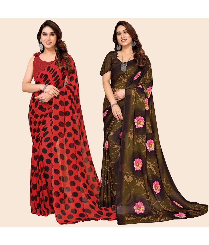     			ANAND SAREES Georgette Printed Saree With Blouse Piece - Multicolour ( Pack of 2 )