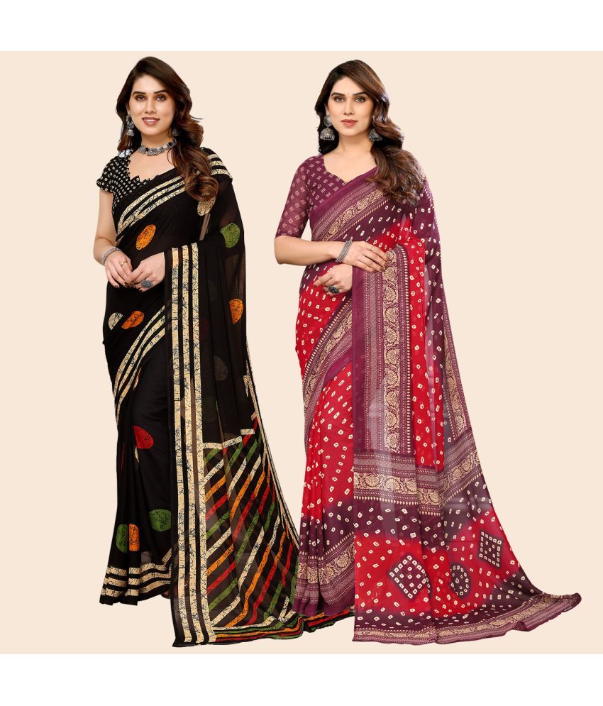     			ANAND SAREES Georgette Printed Saree With Blouse Piece - Multicolour ( Pack of 2 )