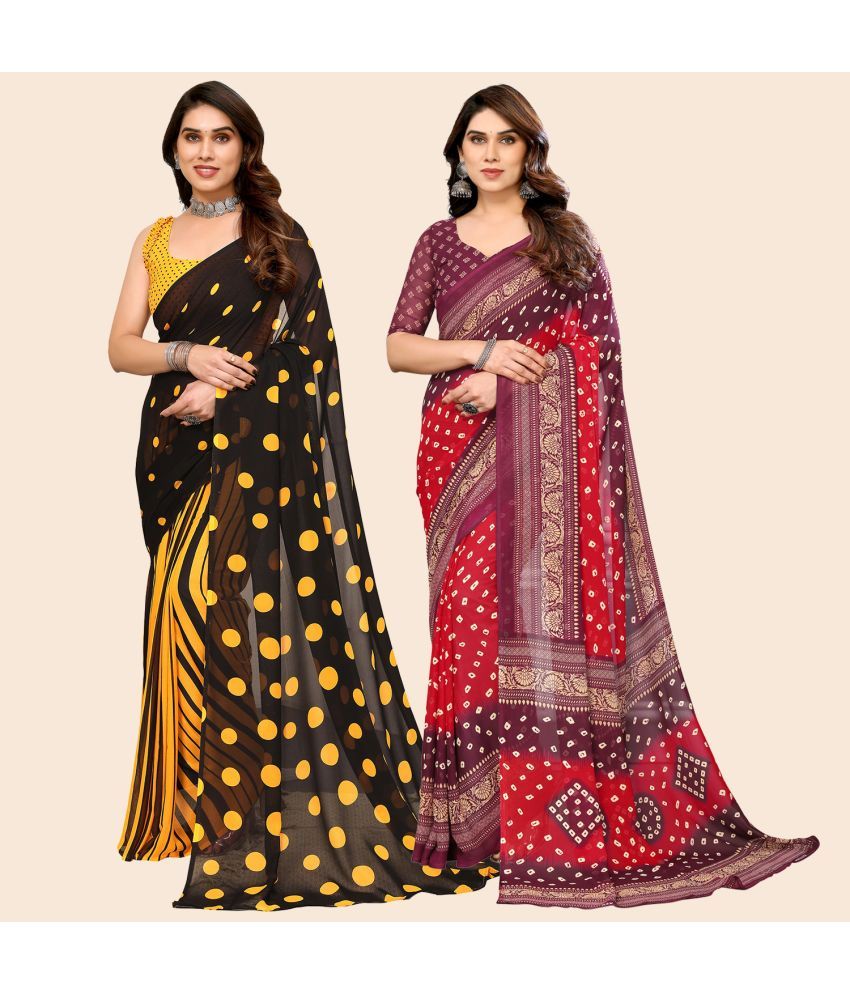     			ANAND SAREES Georgette Printed Saree With Blouse Piece - Multicolour ( Pack of 2 )