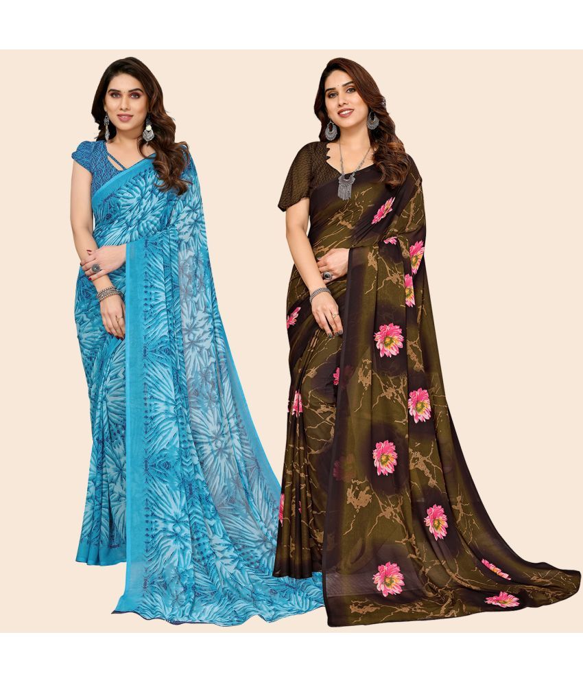     			ANAND SAREES Georgette Printed Saree With Blouse Piece - Multicolour ( Pack of 2 )