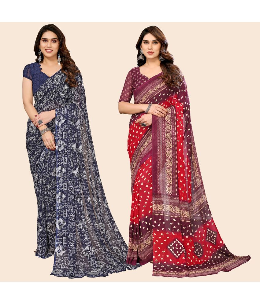     			ANAND SAREES Georgette Printed Saree With Blouse Piece - Multicolour ( Pack of 2 )