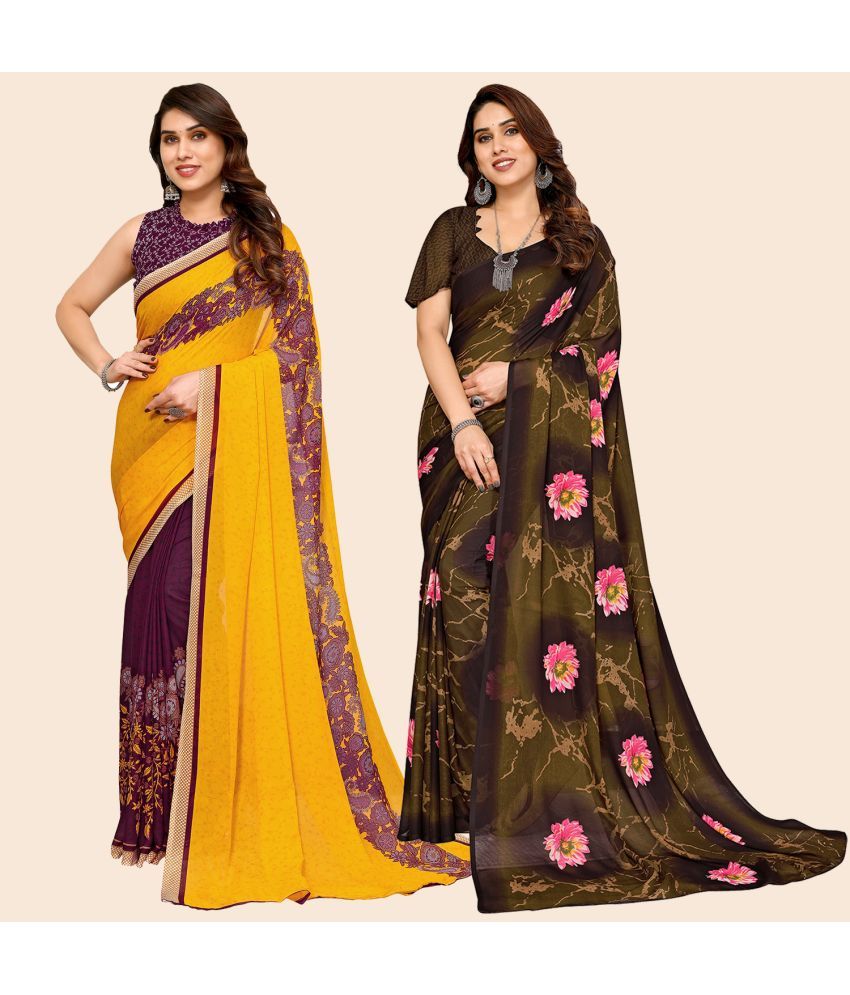     			ANAND SAREES Georgette Printed Saree With Blouse Piece - Multicolour ( Pack of 2 )