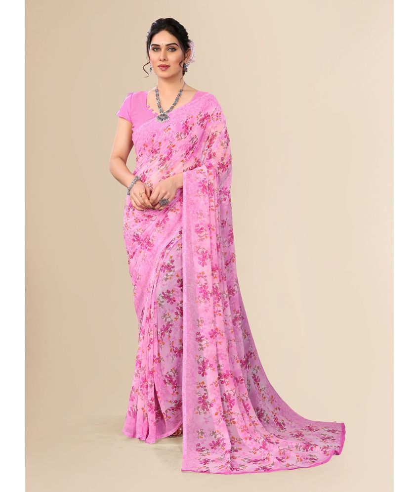     			ANAND SAREES Georgette Printed Saree With Blouse Piece - Pink ( Pack of 1 )