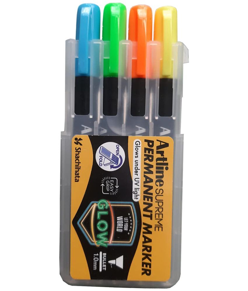     			Artline Supreme Uv Glow Permannent Marker Plastic Case Gi Yellow/Gi Ornage/Gi Blue/Gi Green)