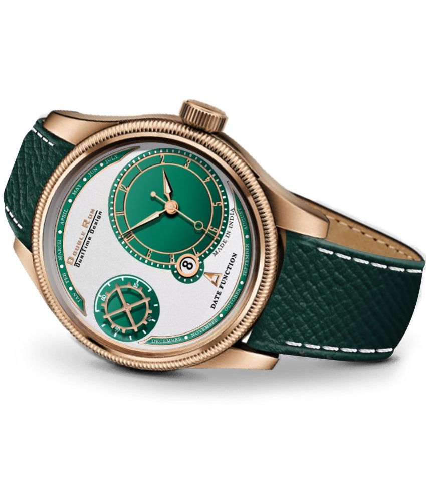     			DoubleRun Green Leather Analog Men's Watch