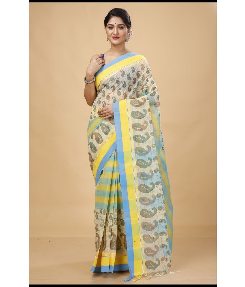     			Happy Creation Cotton Self Design Saree Without Blouse Piece - SkyBlue ( Pack of 1 )