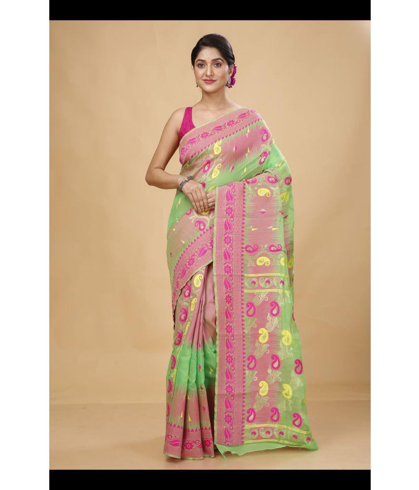     			Happy Creation Cotton Silk Self Design Saree Without Blouse Piece - Green ( Pack of 1 )