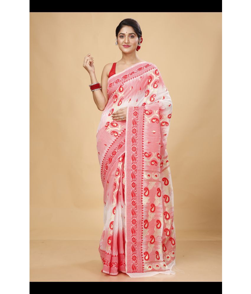     			Happy Creation Cotton Silk Self Design Saree Without Blouse Piece - White ( Pack of 1 )