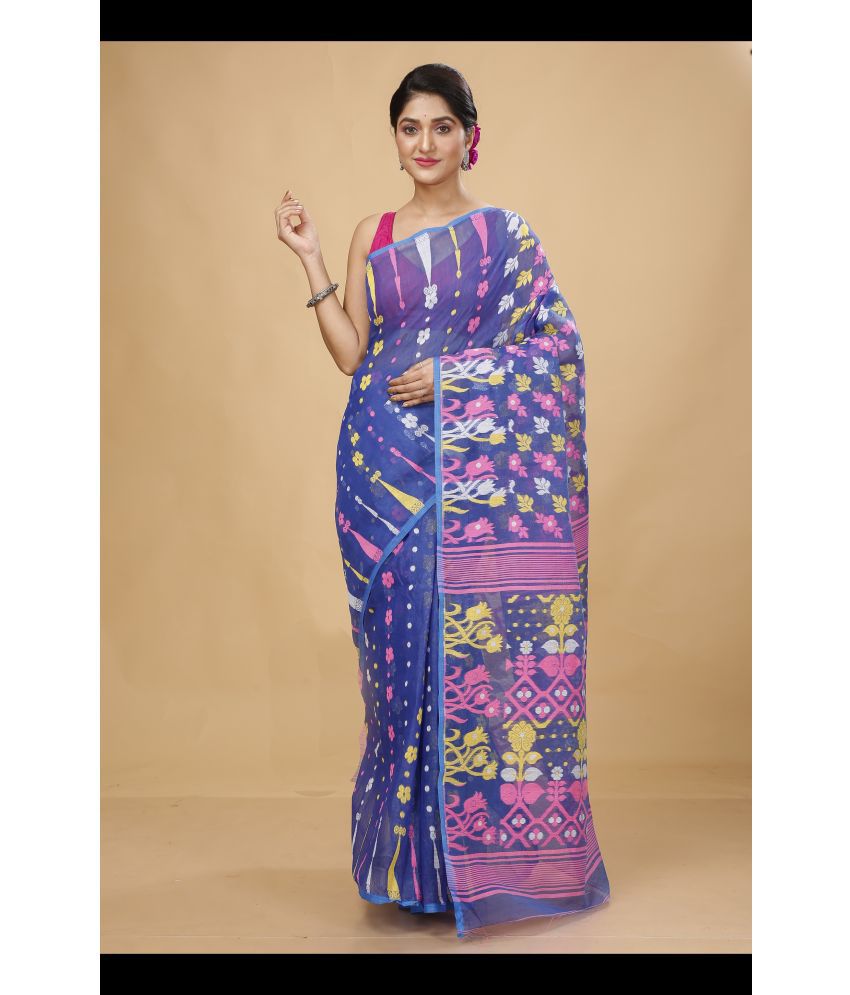     			Happy Creation Cotton Silk Woven Saree Without Blouse Piece - Blue ( Pack of 1 )