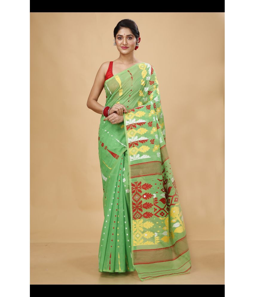     			Happy Creation Cotton Silk Woven Saree Without Blouse Piece - Green ( Pack of 1 )