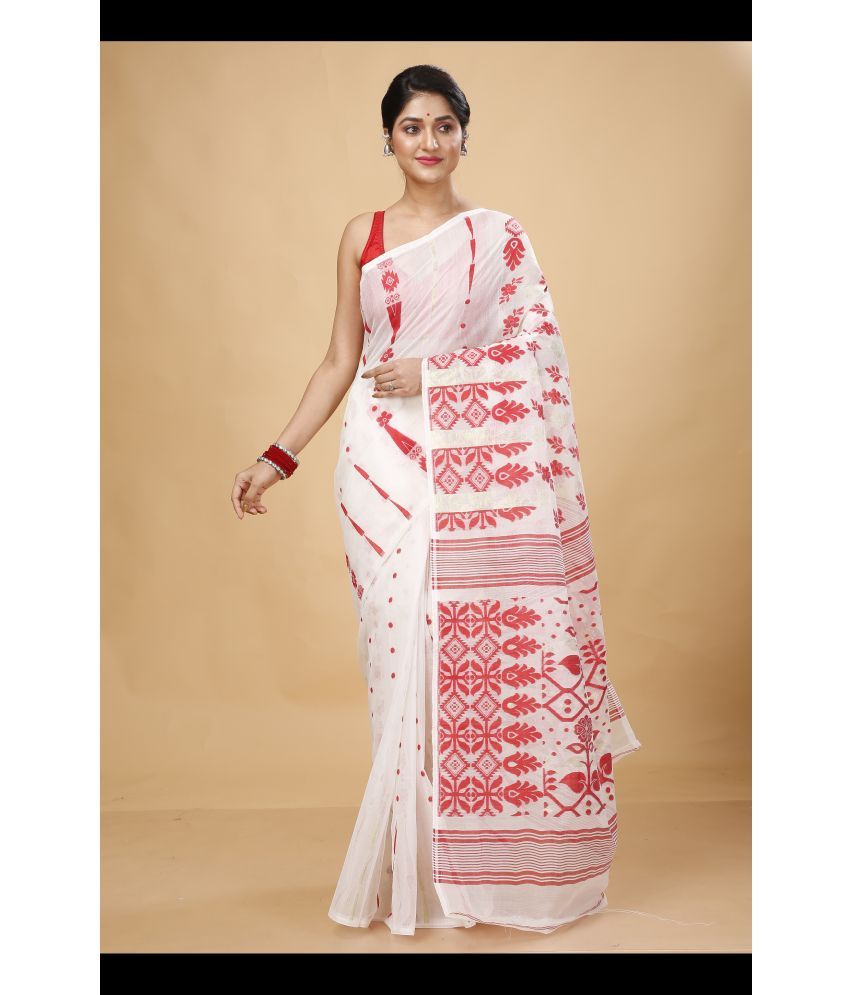     			Happy Creation Cotton Silk Woven Saree Without Blouse Piece - White ( Pack of 1 )