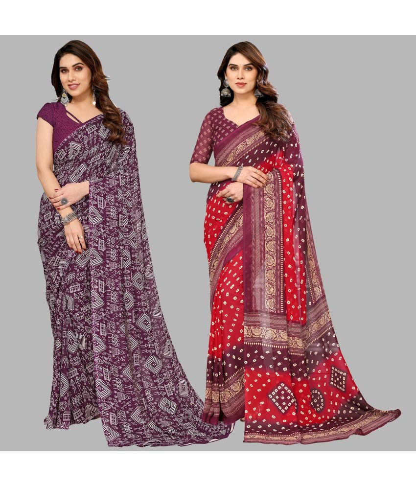     			Kashvi Sarees Georgette Printed Saree With Blouse Piece - Multicolour ( Pack of 2 )