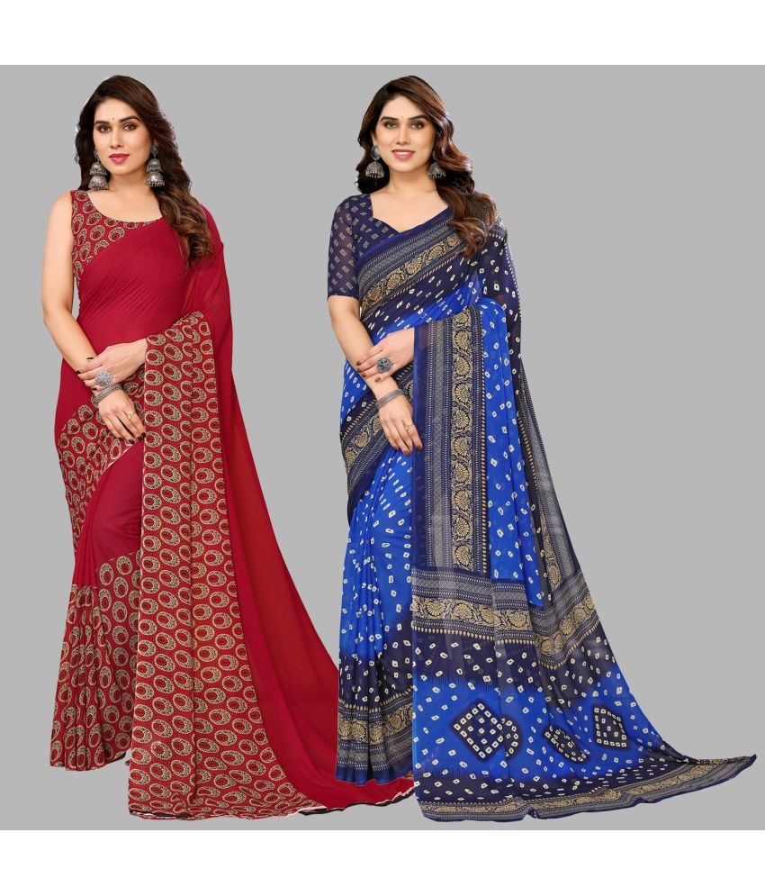     			Kashvi Sarees Georgette Printed Saree With Blouse Piece - Multicolour ( Pack of 2 )