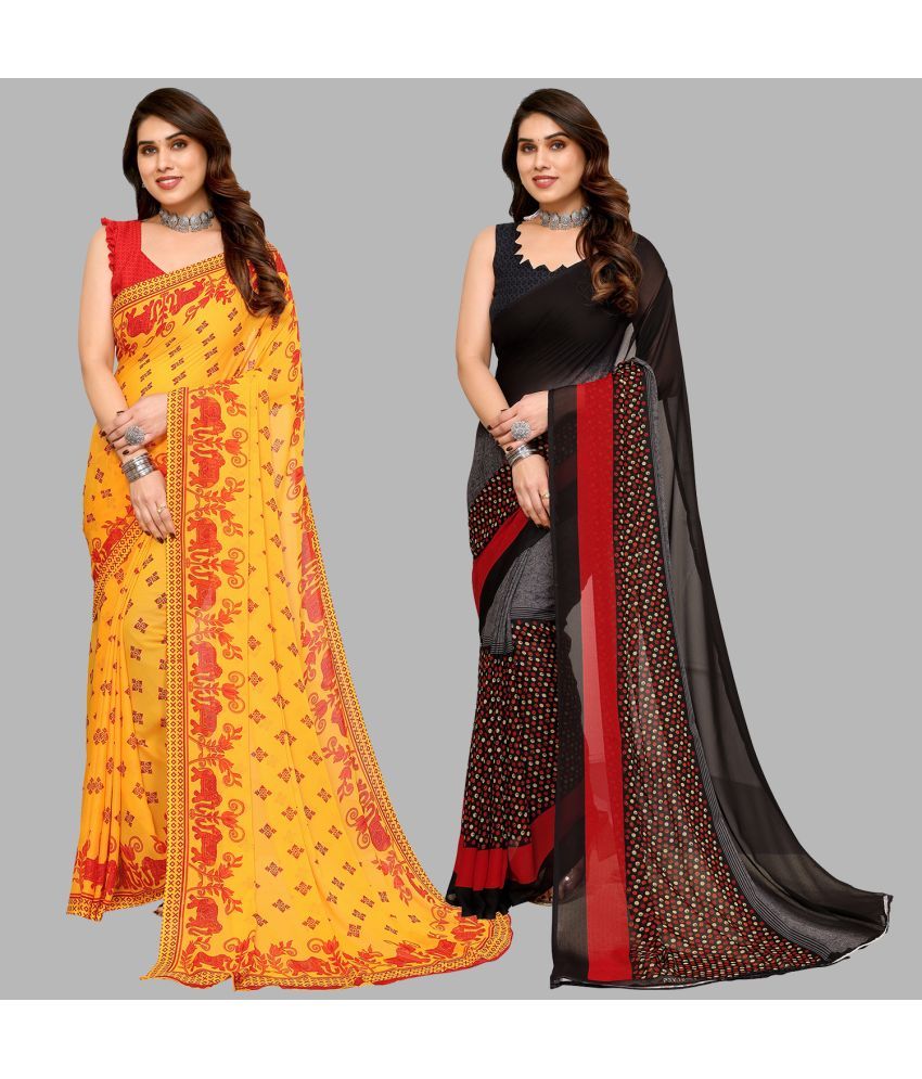     			Kashvi Sarees Georgette Printed Saree With Blouse Piece - Multicolour ( Pack of 2 )