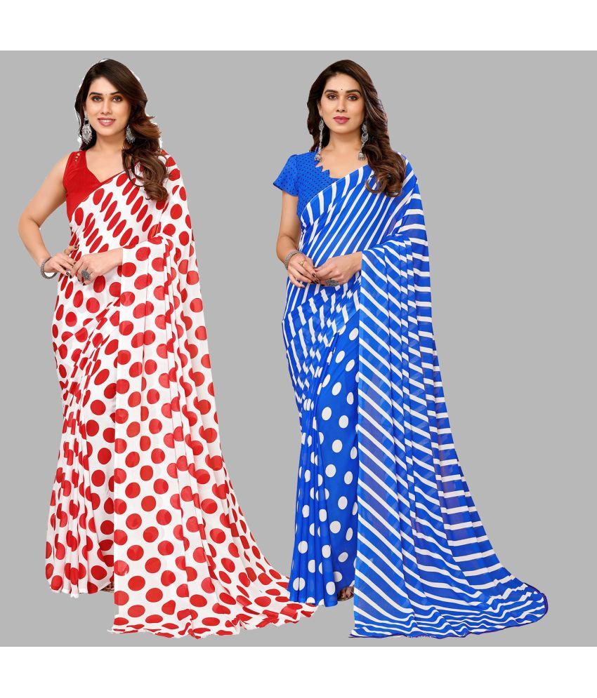     			Kashvi Sarees Georgette Printed Saree With Blouse Piece - Multicolour ( Pack of 2 )