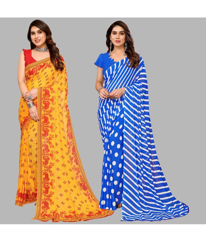     			Kashvi Sarees Georgette Printed Saree With Blouse Piece - Multicolour ( Pack of 2 )