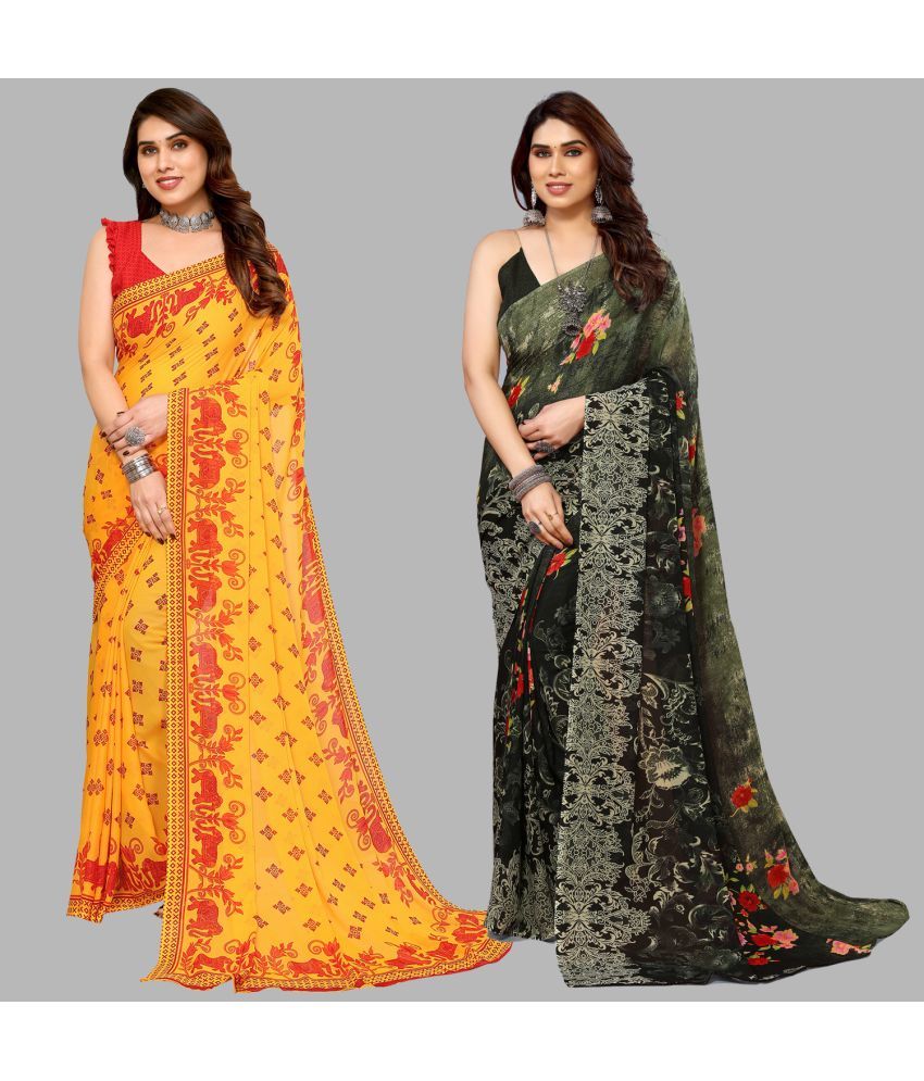     			Kashvi Sarees Georgette Printed Saree With Blouse Piece - Multicolour ( Pack of 2 )