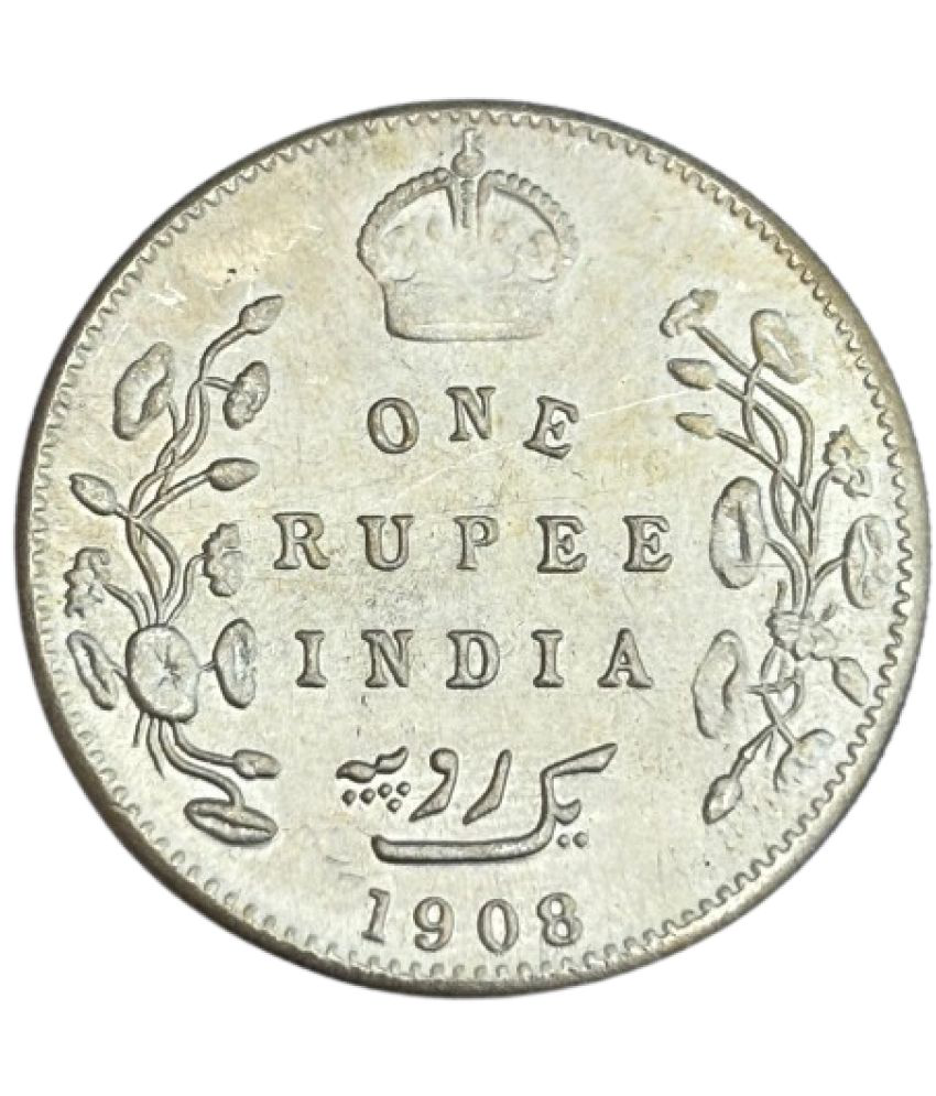     			ONE RUPEE INDIA 1908 EDWARD VII KING AND EMPEROR RARE COIN