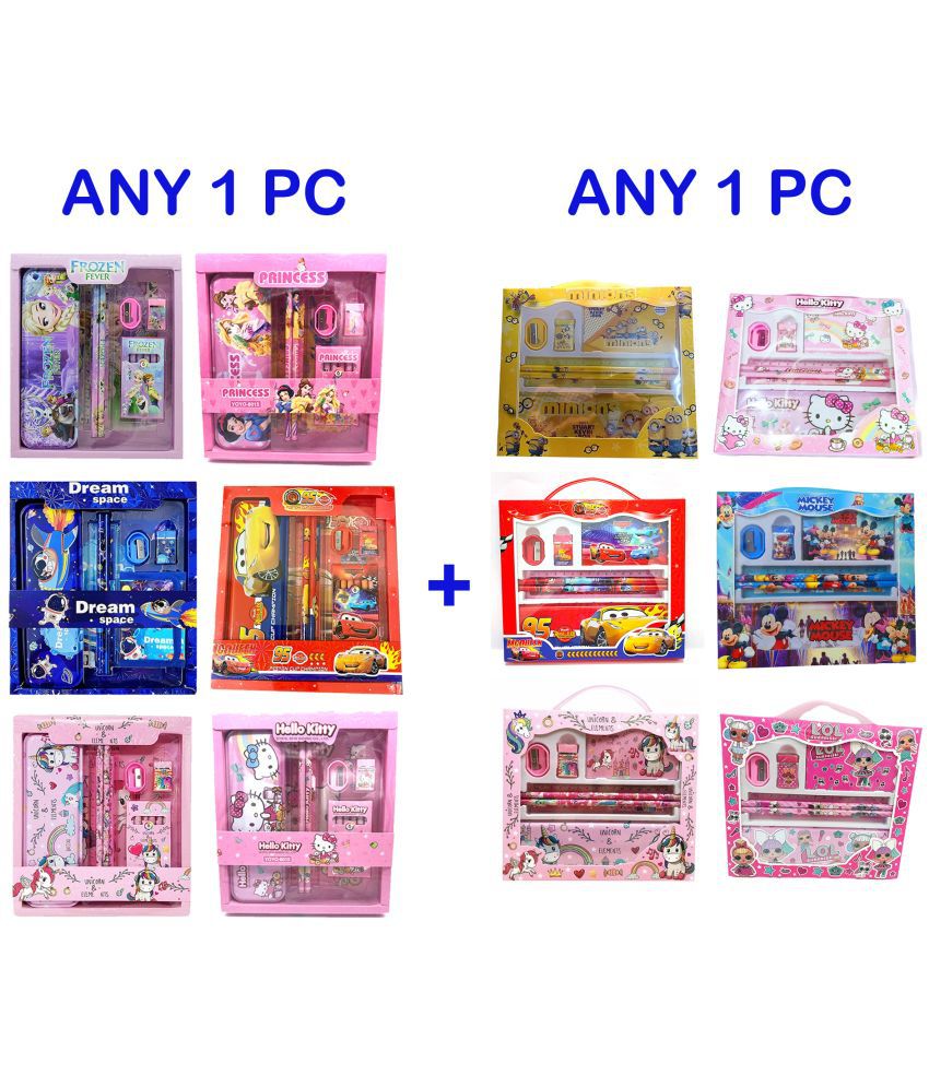     			RAINBOW RIDERS Combo Of Bag Shape Cartoon Printed Stationery Set & Small Shape Stationery Set For Boys & Girls 3+ Years.