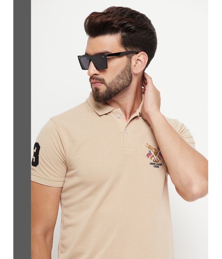     			RELANE Cotton Blend Regular Fit Solid Half Sleeves Men's Polo T Shirt - Beige ( Pack of 1 )
