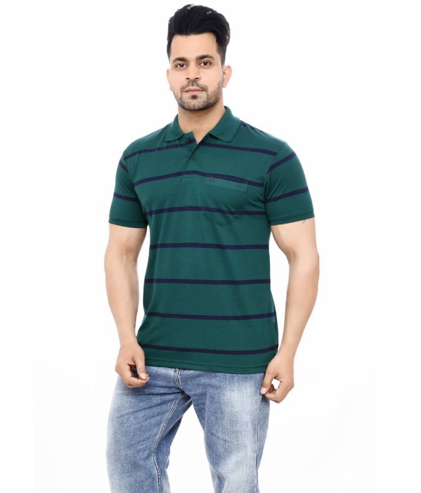     			SCOLLER Cotton Blend Regular Fit Striped Half Sleeves Men's Polo T Shirt - Dark Green ( Pack of 1 )