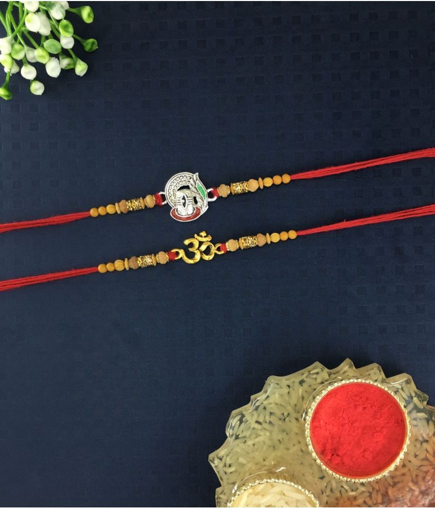     			THRIFTKART Rakhi Set Multicolour Religious OM AND Lord Shiva Shivling RAKHI SET Pack of 2