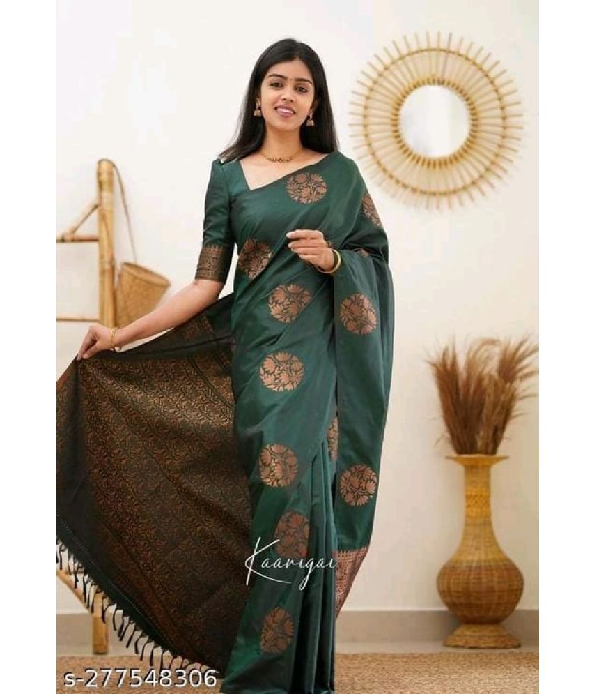     			Yashika Banarasi Silk Printed Saree With Blouse Piece - GREEN ( Pack of 1 )