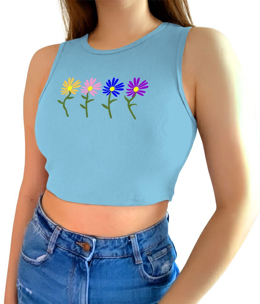     			fashion and youth Light Blue Cotton Blend Women's Crop Top ( Pack of 1 )