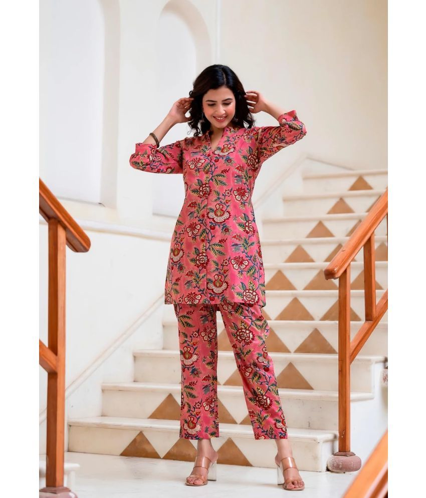     			kedar fab Rayon Printed Kurti With Pants Women's Stitched Salwar Suit - Pink ( Pack of 1 )