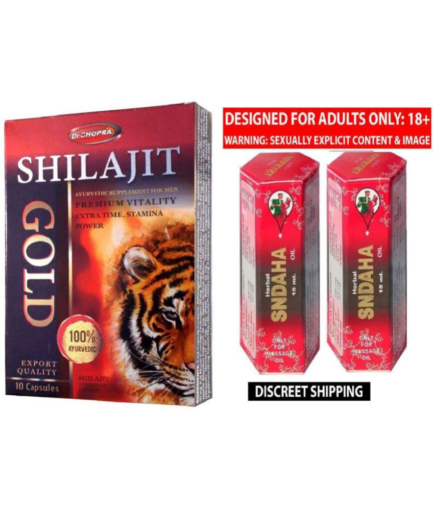     			Ayurvedic Shilajit 10 Capsules And Red Sandhha Oil 15x2pack (30ml) For Men