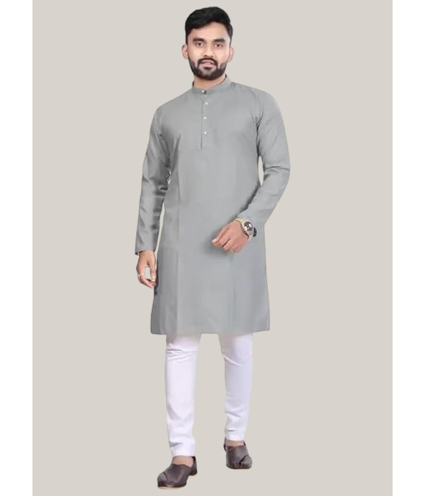     			Balaji's Medium Grey Cotton Blend Regular Fit Men's Kurta Pyjama Set ( Pack of 1 )