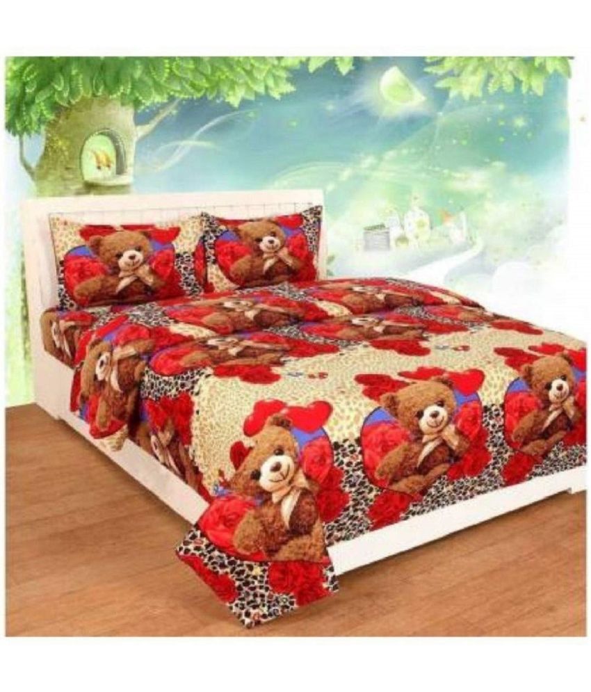     			Blinkberry Microfiber Animal 1 Double King Size Bedsheet with 2 Pillow Covers - Red
