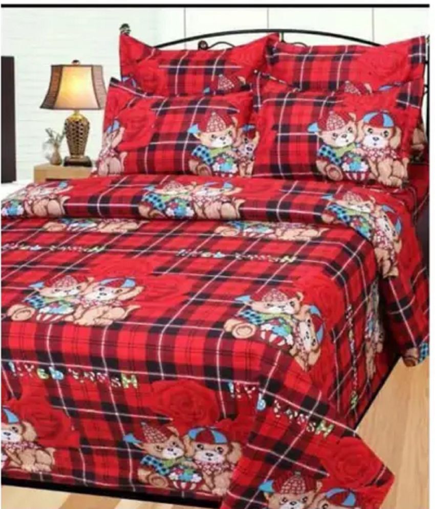     			Blinkberry Microfiber Animal 1 Double King Size Bedsheet with 2 Pillow Covers - Red