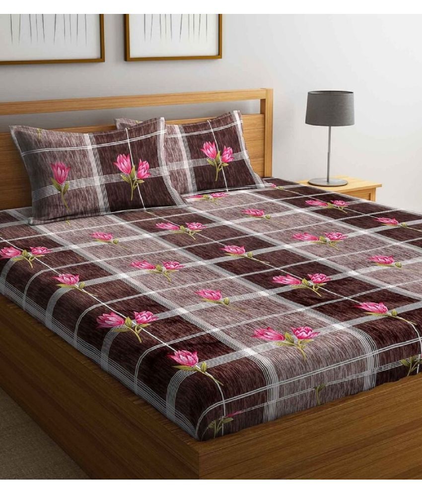     			Blinkberry Microfiber Floral 1 Double King Size Bedsheet with 2 Pillow Covers - Brown