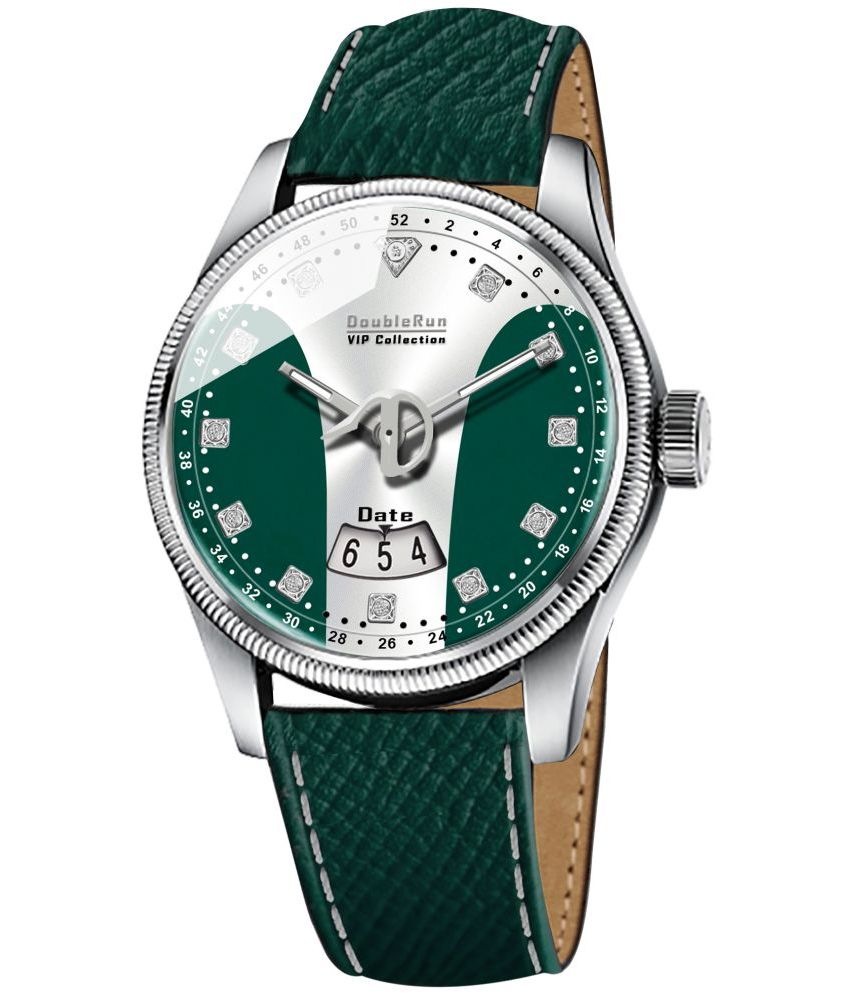     			DoubleRun Green Leather Analog Men's Watch