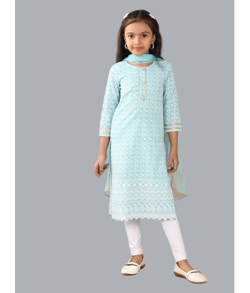     			HLGARMENTS Blue Cotton Girls Kurti Legging Set ( Pack of 1 )